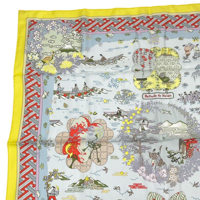 HERMES Carre 90 Large Scarf 100% Silk Ballade De Heian In The Garden Of Heian