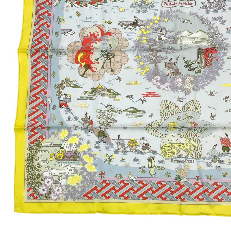 HERMES Carre 90 Large Scarf 100% Silk Ballade De Heian In The Garden Of Heian