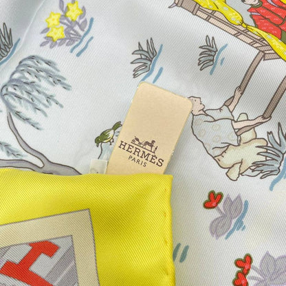 HERMES Carre 90 Large Scarf 100% Silk Ballade De Heian In The Garden Of Heian