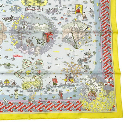 HERMES Carre 90 Large Scarf 100% Silk Ballade De Heian In The Garden Of Heian