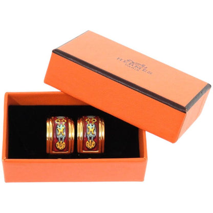 HERMES Enamel Metal Red Earring 0120 HERMES