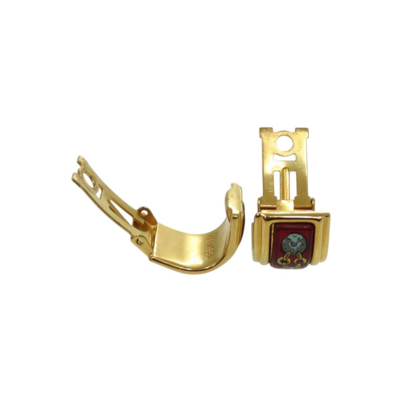 HERMES Enamel Metal Red Earring 0120 HERMES