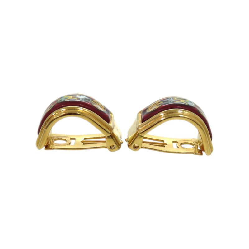 HERMES Enamel Metal Red Earring 0120 HERMES