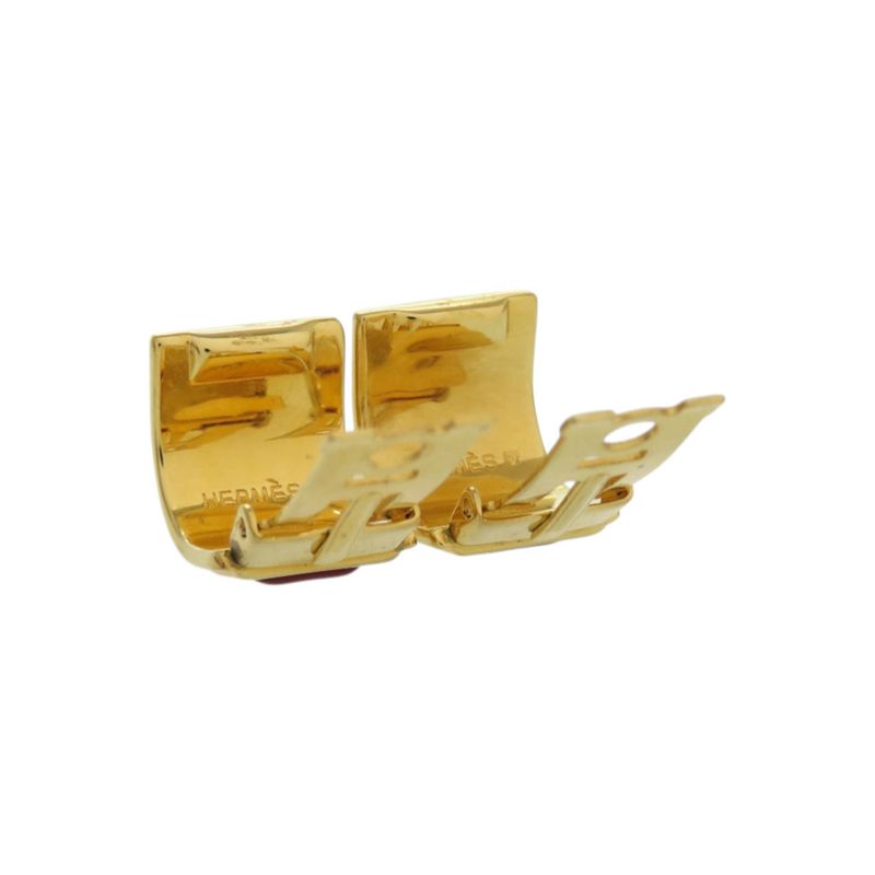 HERMES Enamel Metal Red Earring 0120 HERMES