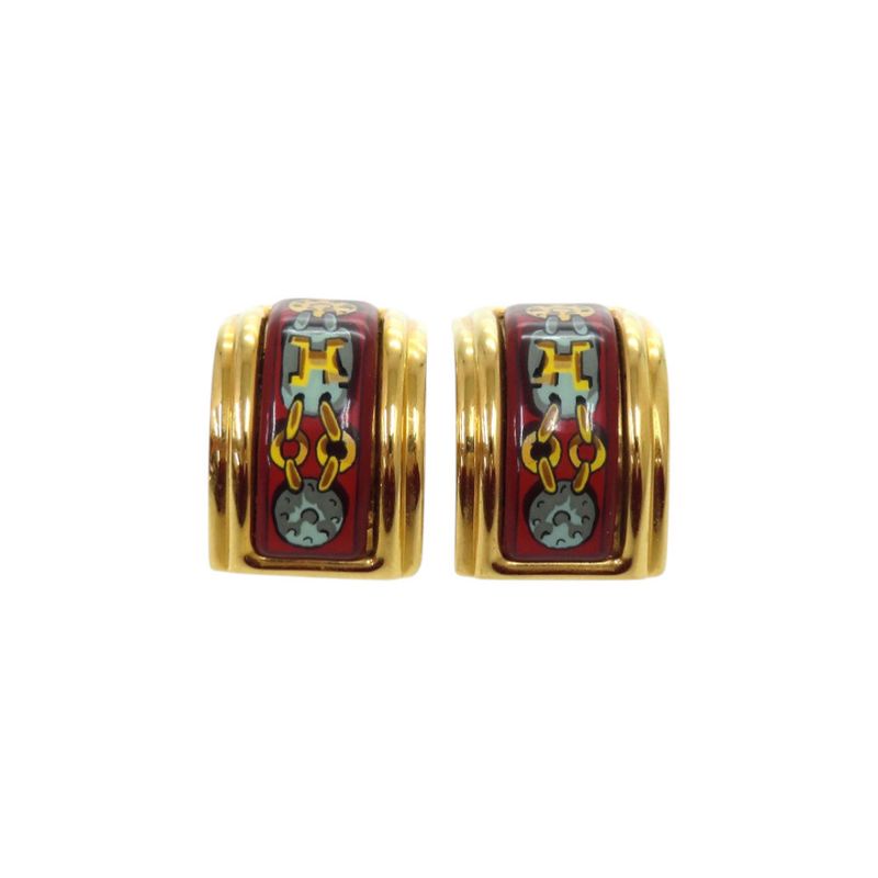 HERMES Enamel Metal Red Earring 0120 HERMES