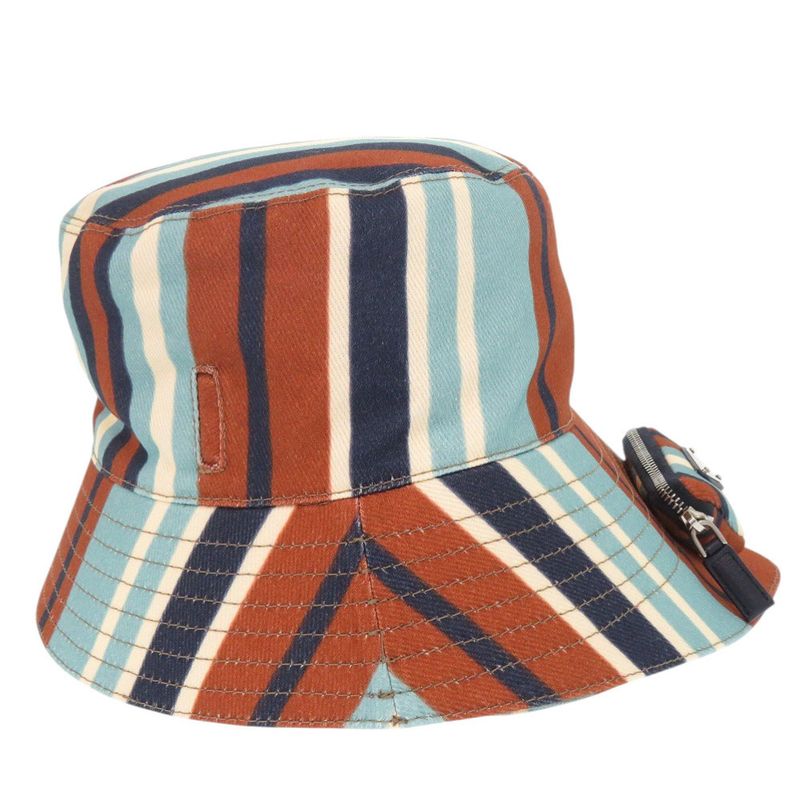 PRADA Triangle Logo Stripe Size XL Cotton Multicolor Bucket Hat 1378 PRADA