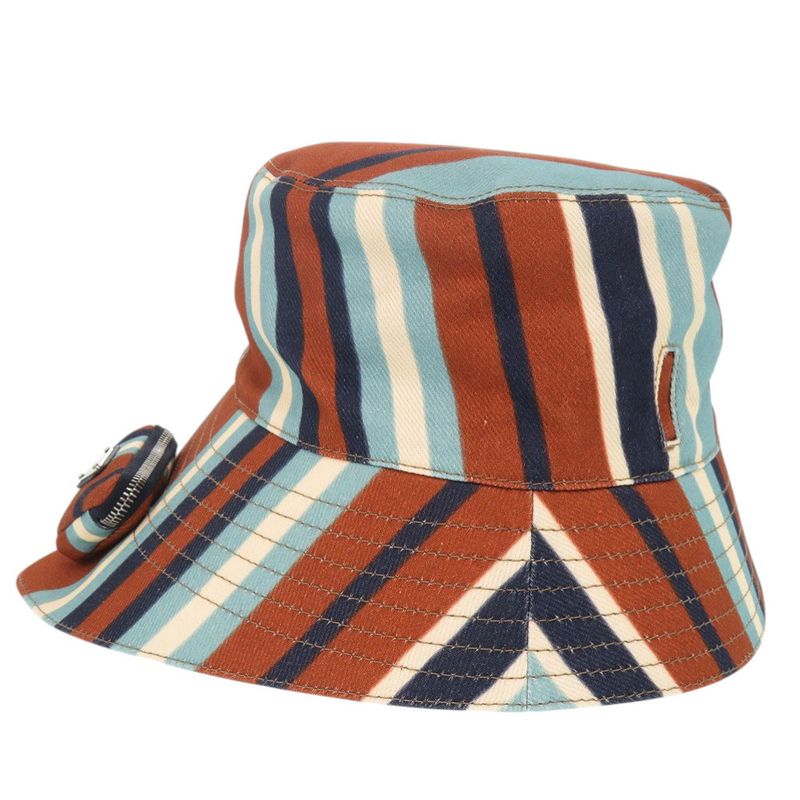 PRADA Triangle Logo Stripe Size XL Cotton Multicolor Bucket Hat 1378 PRADA