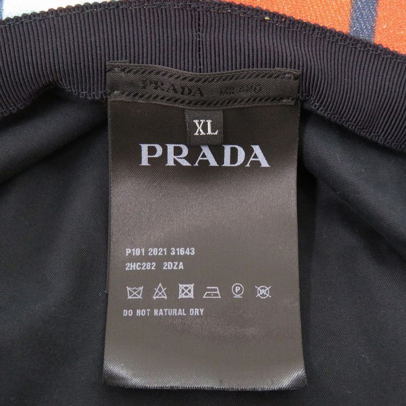 PRADA Triangle Logo Stripe Size XL Cotton Multicolor Bucket Hat 1378 PRADA