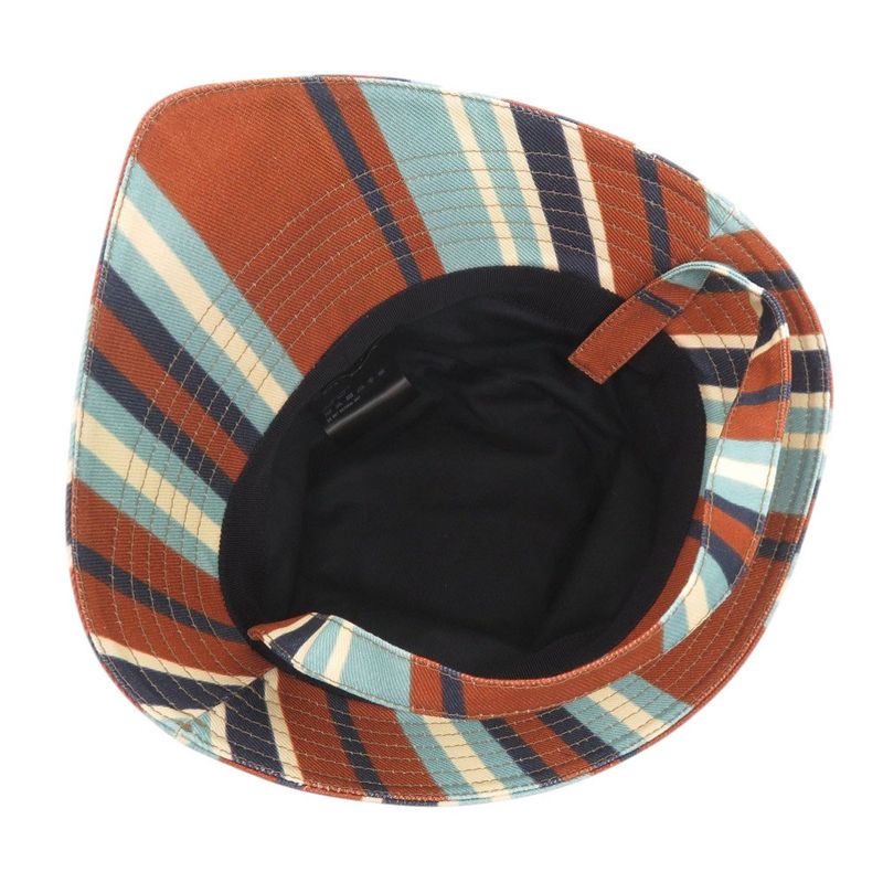 PRADA Triangle Logo Stripe Size XL Cotton Multicolor Bucket Hat 1378 PRADA