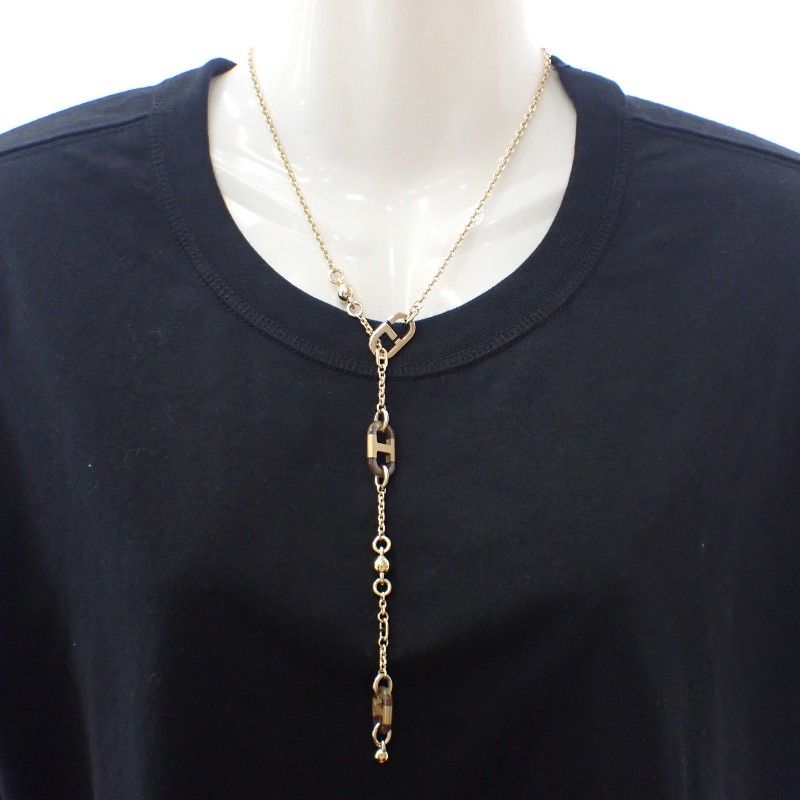 HERMES Surmer PM Necklace Metal Buffalo Horn Gold Hardware Women's