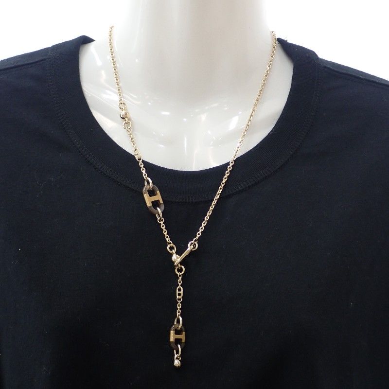 HERMES Surmer PM Necklace Metal Buffalo Horn Gold Hardware Women's