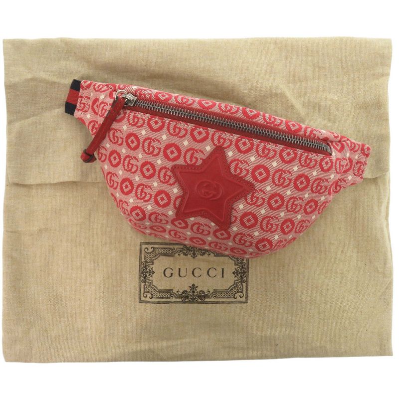 GUCCI Children's Star Star-502095 Canvas Leather Red Waist Bag Body Bag Red
