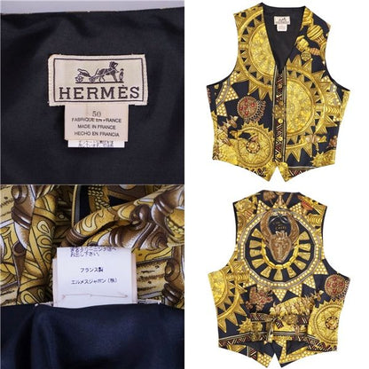 Vintage Hermes Vest Gilet All Over Pattern 100% Silk
