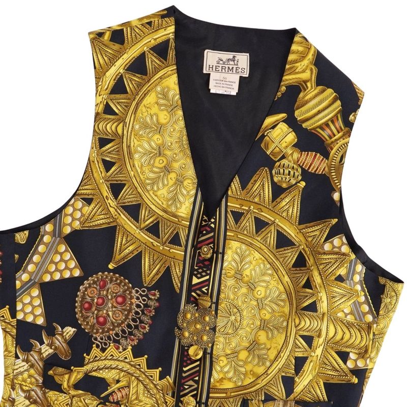 Vintage Hermes Vest Gilet All Over Pattern 100% Silk