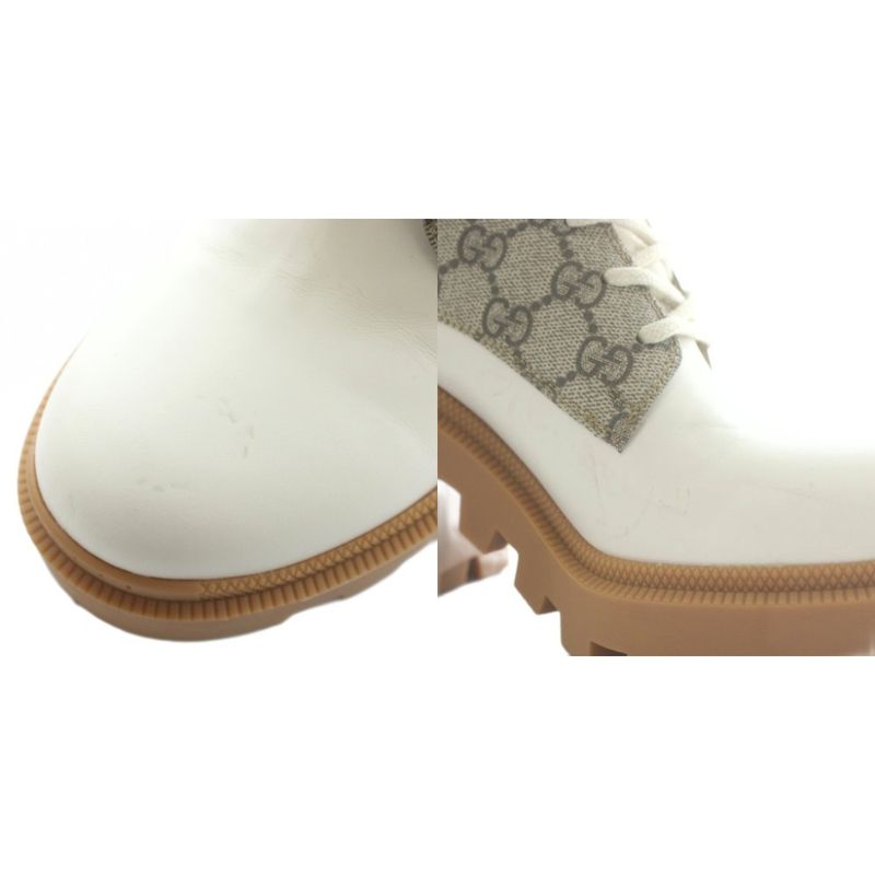 GUCCI Ankle Boots GG Supreme PVC Leather High Heel Lace Up 37 24cm (9.45in)