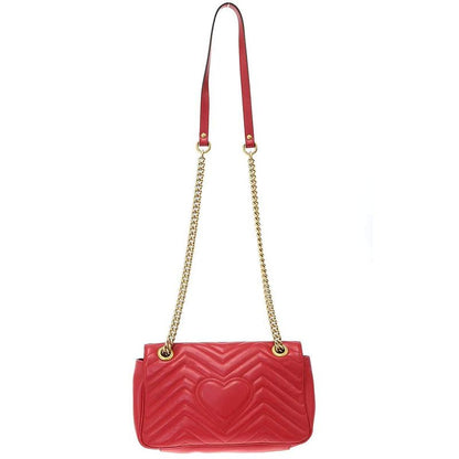 GUCCI Ggmarmont Leather Shoulder Bag 443497 Red