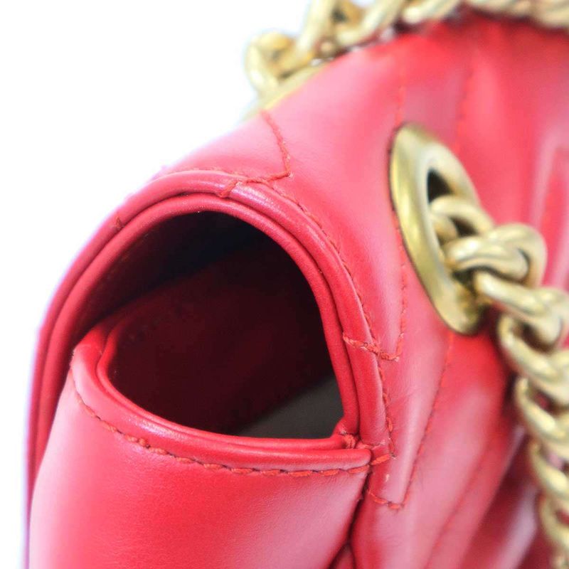 GUCCI Ggmarmont Leather Shoulder Bag 443497 Red