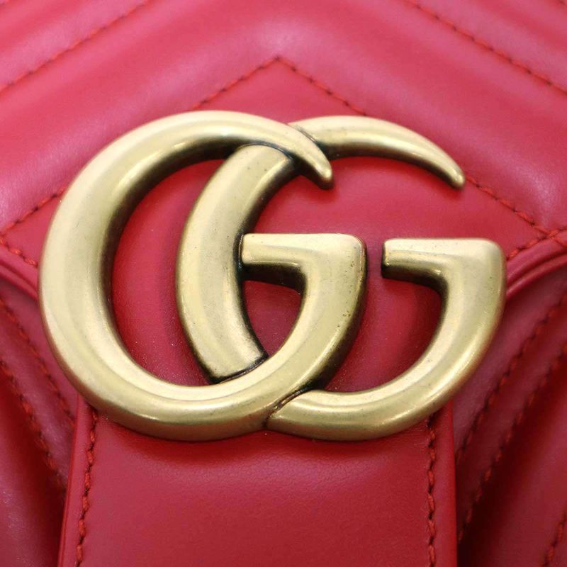 GUCCI Ggmarmont Leather Shoulder Bag 443497 Red