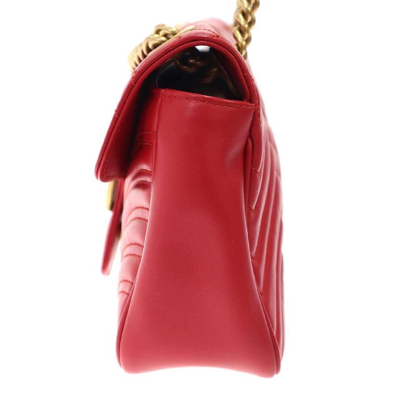 GUCCI Ggmarmont Leather Shoulder Bag 443497 Red
