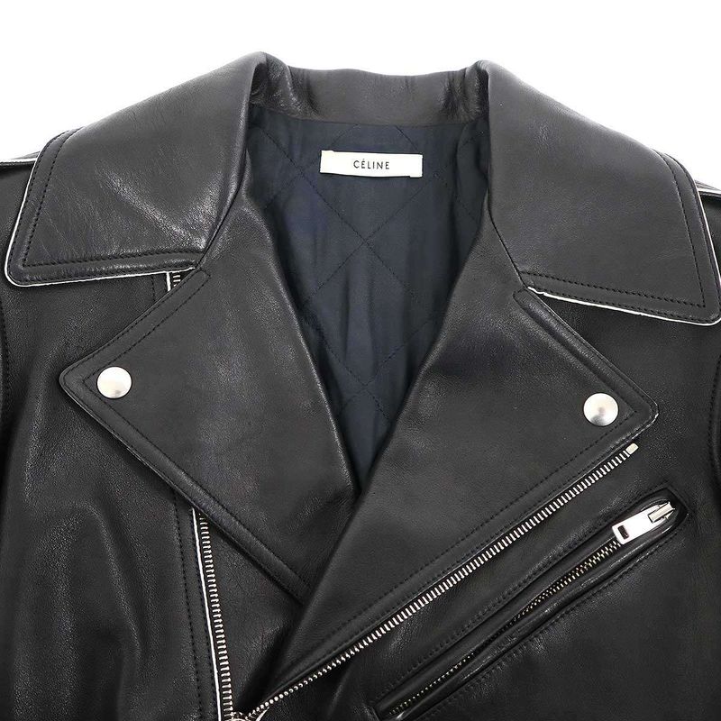 CELINE By Phoebe Philo Belted Double Leather Rider's Jacket 2 5N47 7202 Black 34