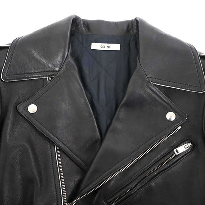 CELINE By Phoebe Philo Belted Double Leather Rider's Jacket 2 5N47 7202 Black 34