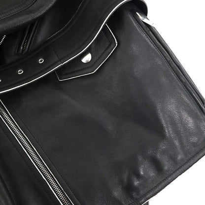 CELINE By Phoebe Philo Belted Double Leather Rider's Jacket 2 5N47 7202 Black 34