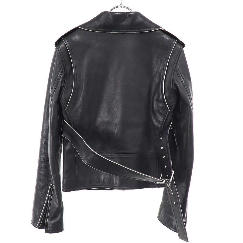 CELINE By Phoebe Philo Belted Double Leather Rider's Jacket 2 5N47 7202 Black 34