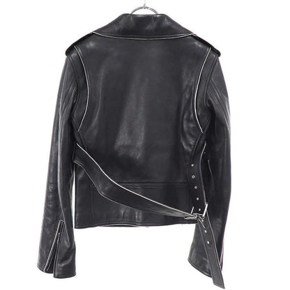 CELINE By Phoebe Philo Belted Double Leather Rider's Jacket 2 5N47 7202 Black 34