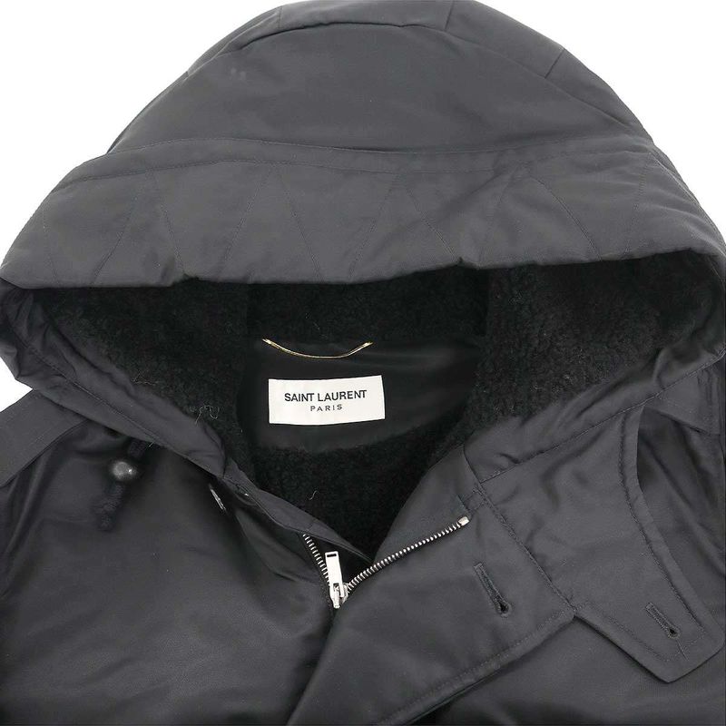 Saint Laurent Paris Nylon Shearling Mods Coat 537434 Y722t Black F34