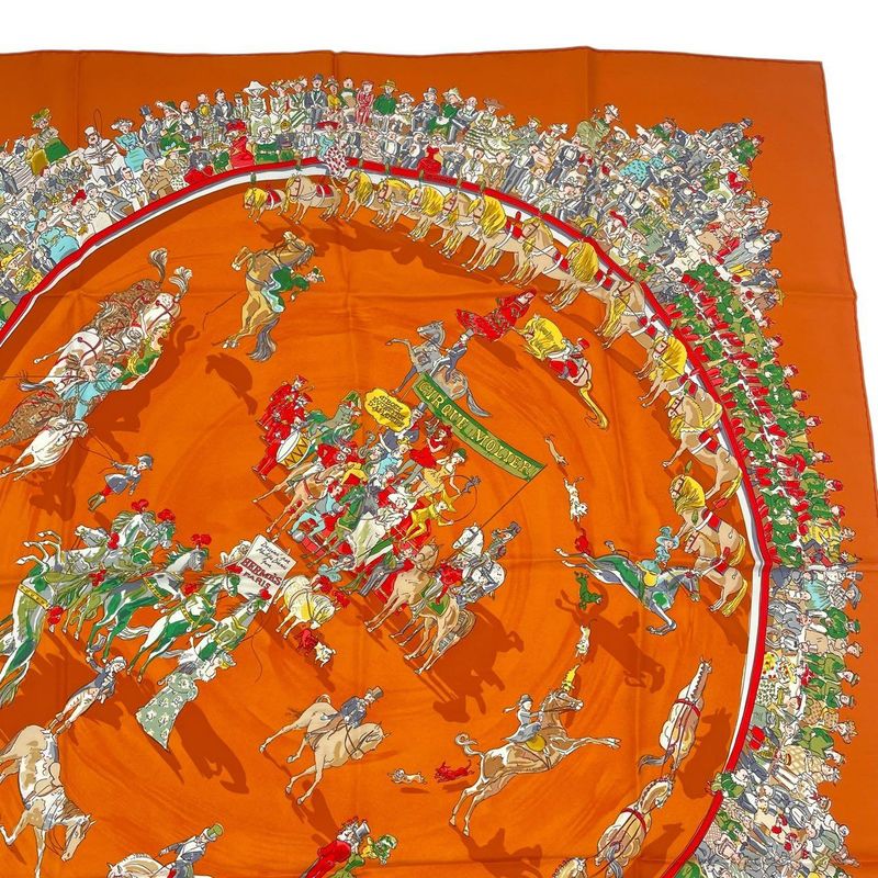 HERMES Scarf 100% Silk Carre 90 Cirque Molier Orange Box Included