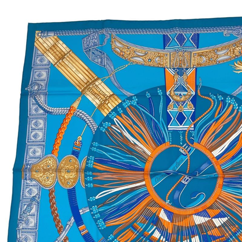 HERMES Scarf Silk Carre 90 Ceintures Et Liens Belt And Strap Blue - Box Included