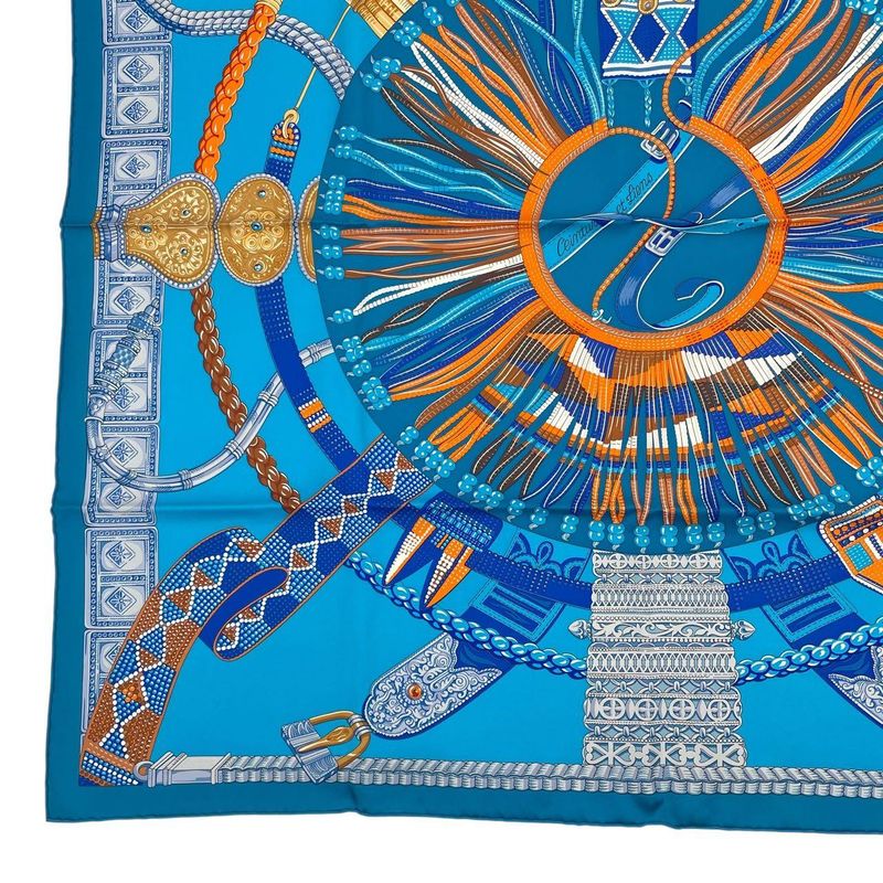 HERMES Scarf Silk Carre 90 Ceintures Et Liens Belt And Strap Blue - Box Included