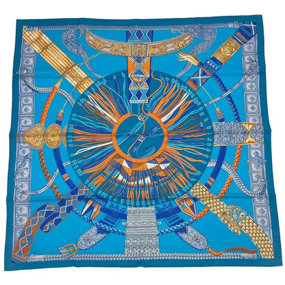 HERMES Scarf Silk Carre 90 Ceintures Et Liens Belt And Strap Blue - Box Included