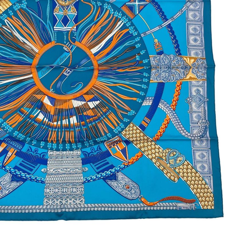 HERMES Scarf Silk Carre 90 Ceintures Et Liens Belt And Strap Blue - Box Included
