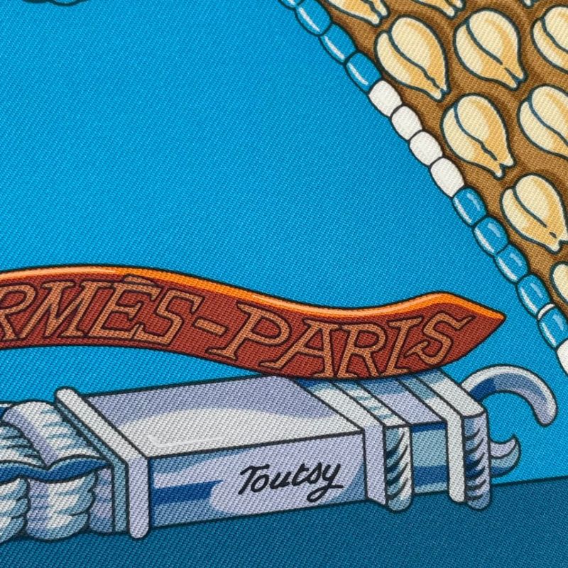 HERMES Scarf Silk Carre 90 Ceintures Et Liens Belt And Strap Blue - Box Included