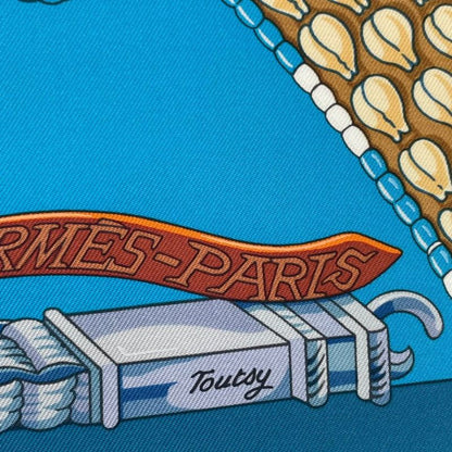 HERMES Scarf Silk Carre 90 Ceintures Et Liens Belt And Strap Blue - Box Included