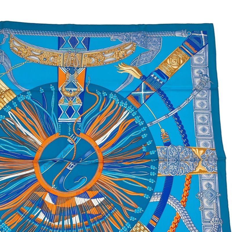 HERMES Scarf Silk Carre 90 Ceintures Et Liens Belt And Strap Blue - Box Included