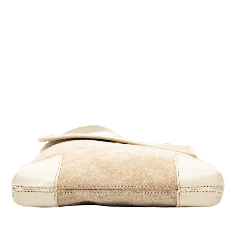 LOEWE Anagram Crossbody Shoulder Bag Sacoche Beige Off-white Suede Leather