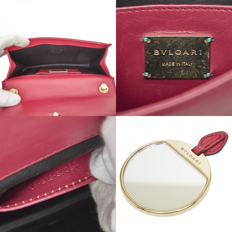 BVLGARI Serpenti Chain Shoulder Bag Red Pink Leather Stingray Leather Women's