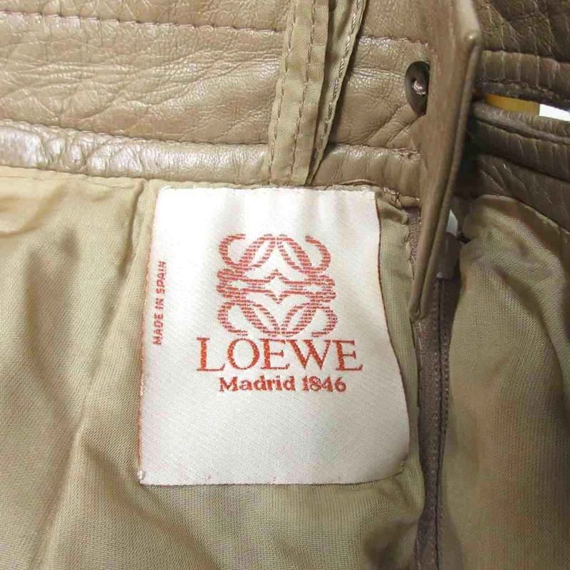 LOEWE Lamb Leather Knee Length Skirt Anagram Button Sheep Leather Brown • MNK4