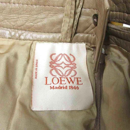 LOEWE Lamb Leather Knee Length Skirt Anagram Button Sheep Leather Brown • MNK4