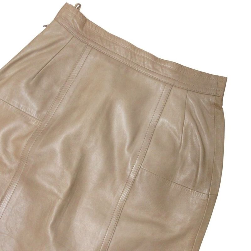 LOEWE Lamb Leather Knee Length Skirt Anagram Button Sheep Leather Brown • MNK4