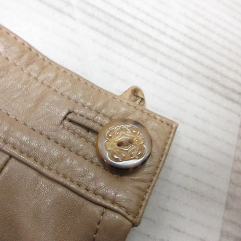 LOEWE Lamb Leather Knee Length Skirt Anagram Button Sheep Leather Brown • MNK4