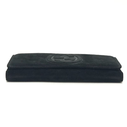 GUCCI Long Wallet Interlocking G Suede Enamel Black