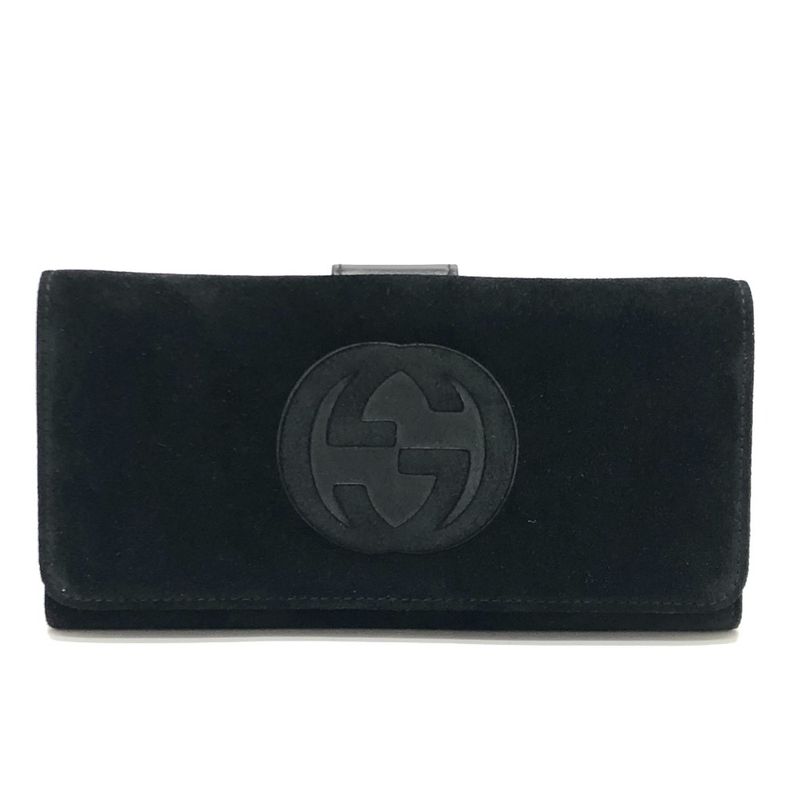 GUCCI Long Wallet Interlocking G Suede Enamel Black