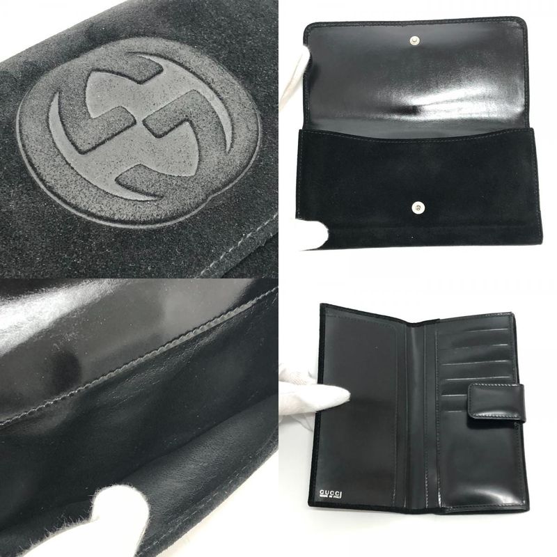 GUCCI Long Wallet Interlocking G Suede Enamel Black
