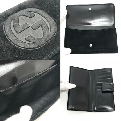GUCCI Long Wallet Interlocking G Suede Enamel Black