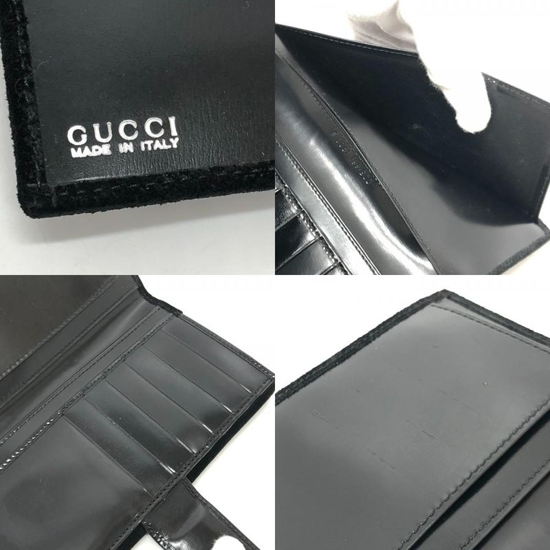 GUCCI Long Wallet Interlocking G Suede Enamel Black