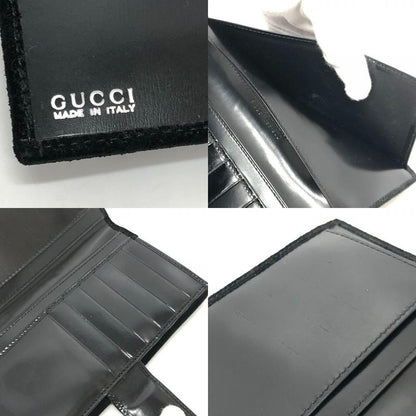 GUCCI Long Wallet Interlocking G Suede Enamel Black