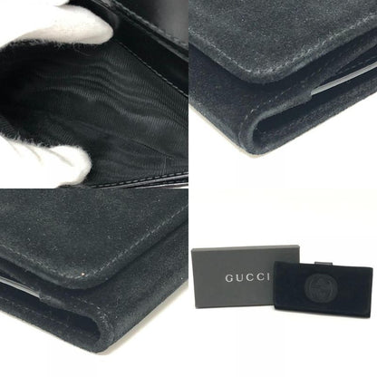 GUCCI Long Wallet Interlocking G Suede Enamel Black